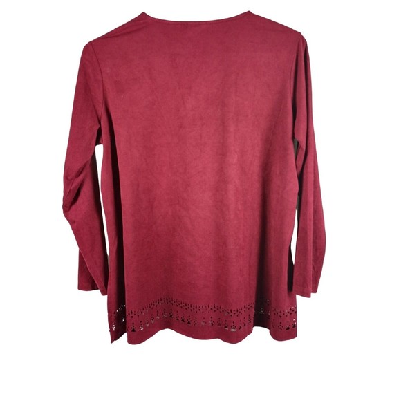Westbound Women's Petite Sz PM Red Wine Faux Suede Long Sleeve Tasseled Top - Picture 2 of 16